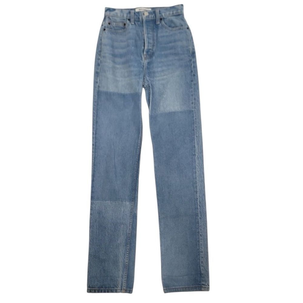Reformation Cynthia Patch High Rise Straight Leg Denim Jeans 24